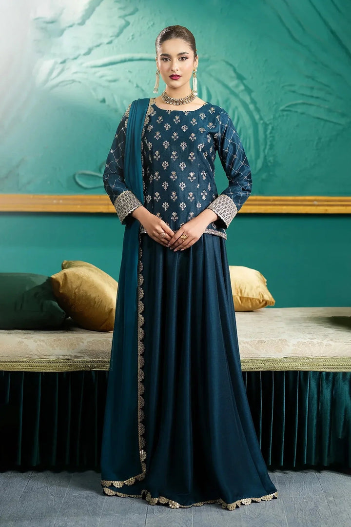 Rangreza HR-496 green chiffon embroidered 3 piece suit