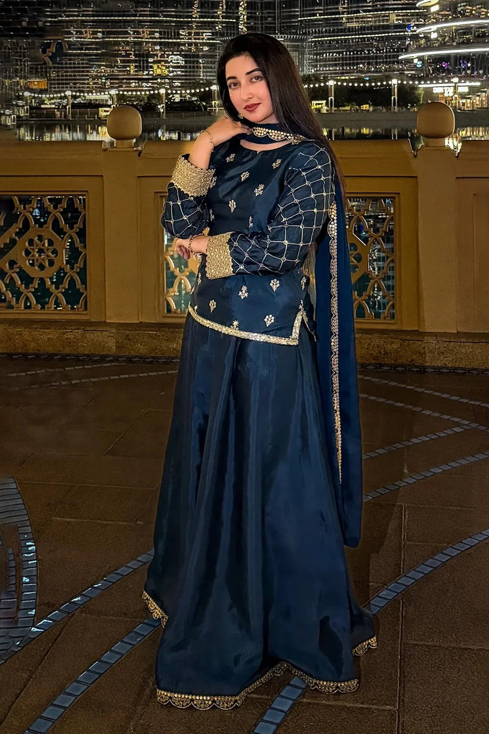 Rangreza HR-496 green chiffon embroidered 3 piece suit