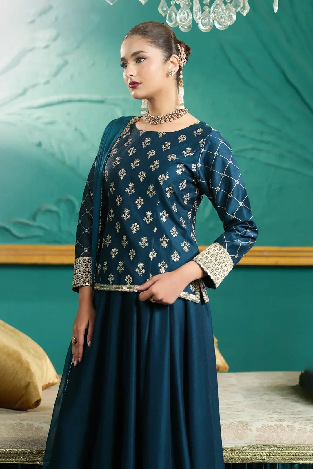 Rangreza HR-496 green chiffon embroidered 3 piece suit