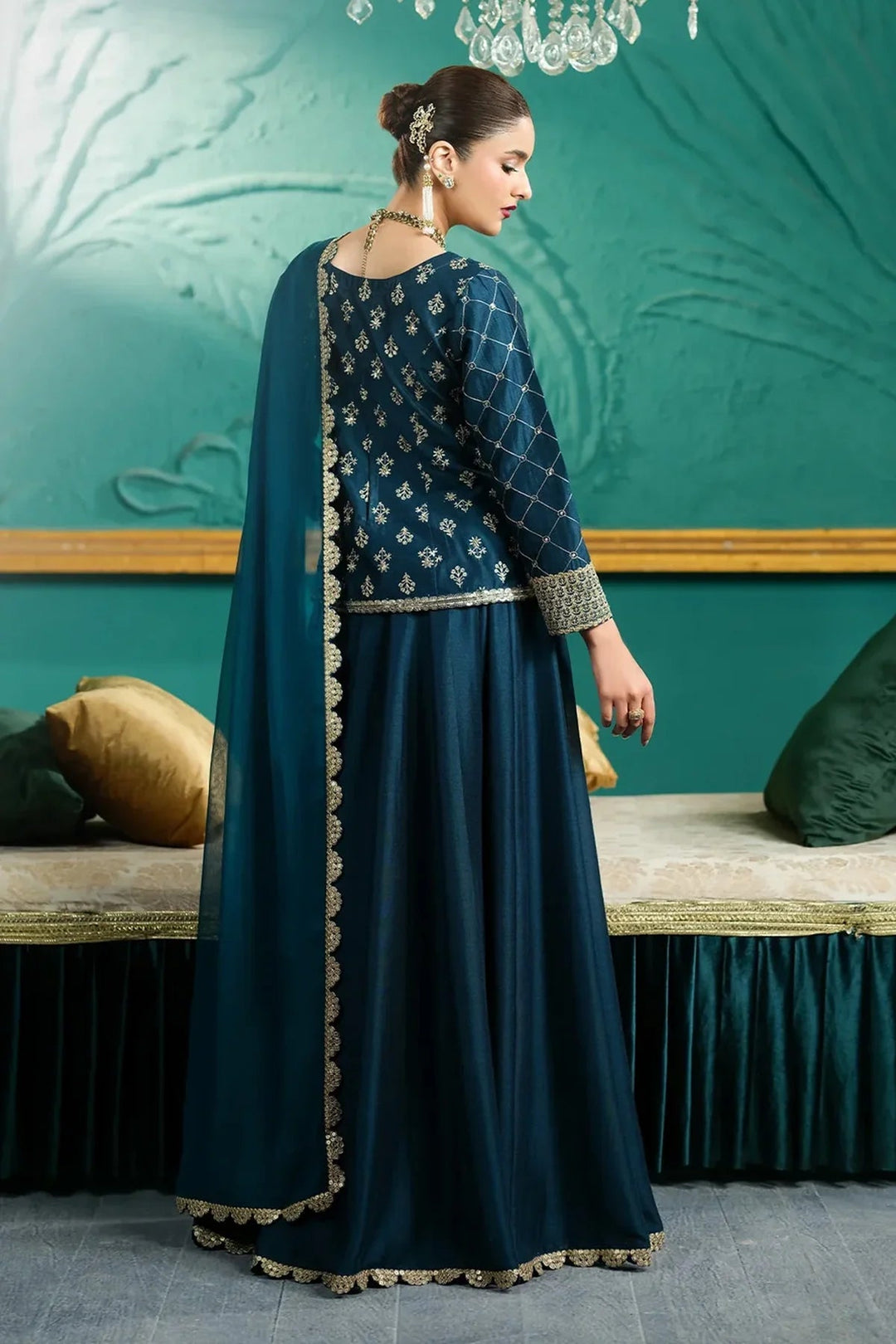 Rangreza HR-496 green chiffon embroidered 3 piece suit