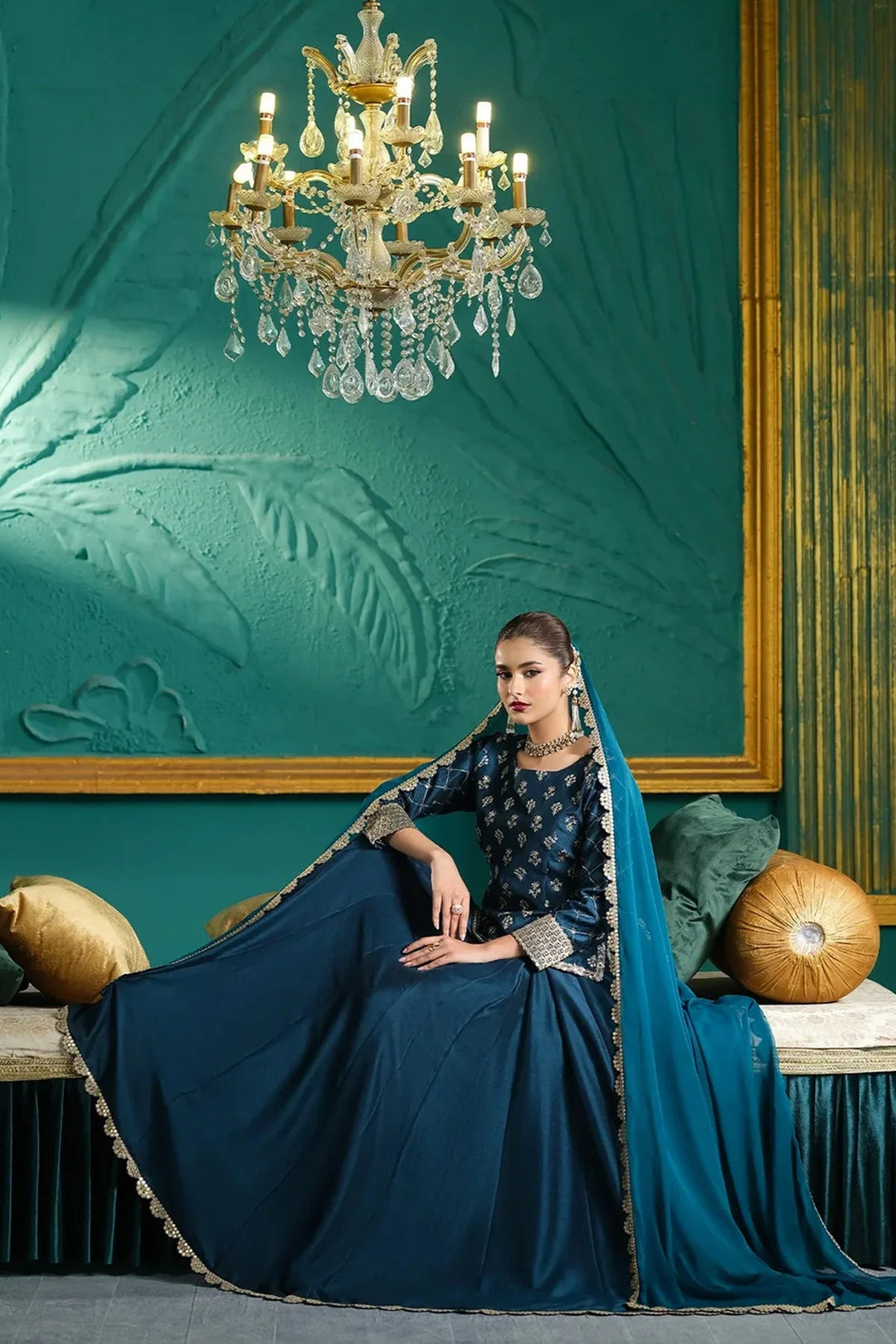 Rangreza HR-496 green chiffon embroidered 3 piece suit