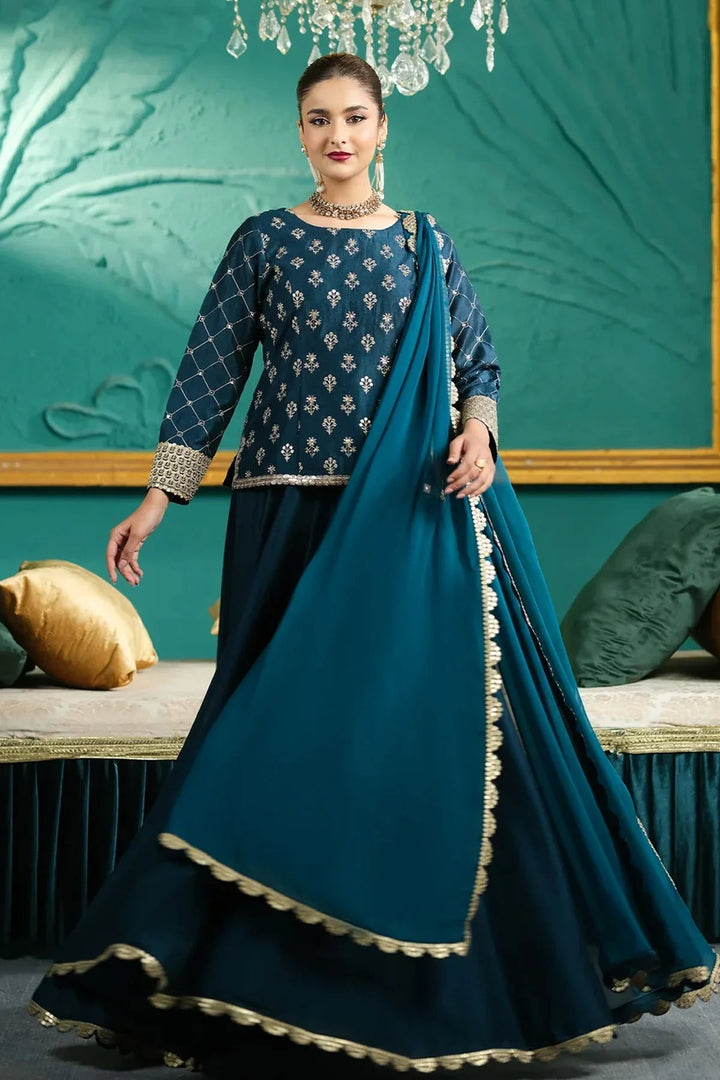 Rangreza HR-496 green chiffon embroidered 3 piece suit