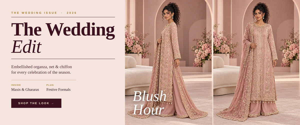 The Wedding Edit: blush pink embellished organza outfit with sharara and dupatta