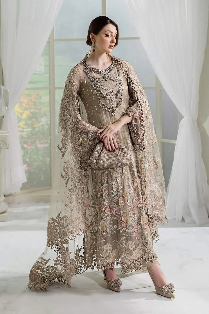 Full view of Rangreza Classic AL-4356 embroidered chiffon ensemble with matching dupatta and pants, ideal for formal occasions and festive events.