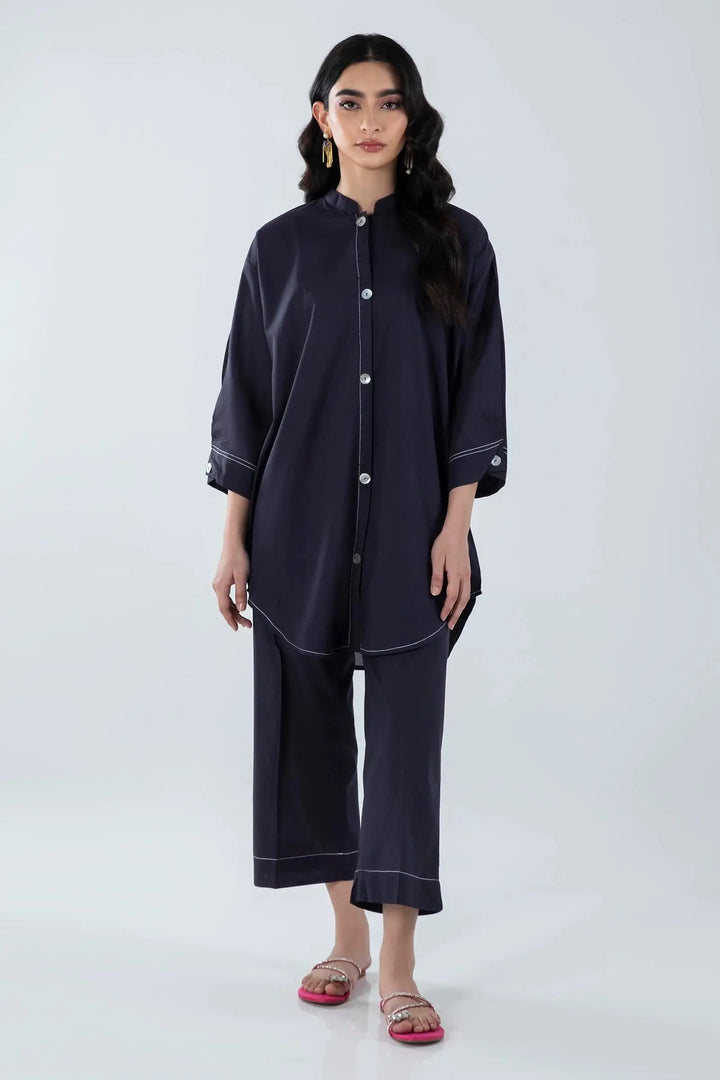 SANA SAFINAZ SANA SAFINA BLACK PAKISTANI LINEN 2 PC | SS24BSD101 SHIRT AND BOTTON RANGREZA USA 7327625425 United States S Black Linen S / Black / Linen M / Black / Linen L / Black / Linen