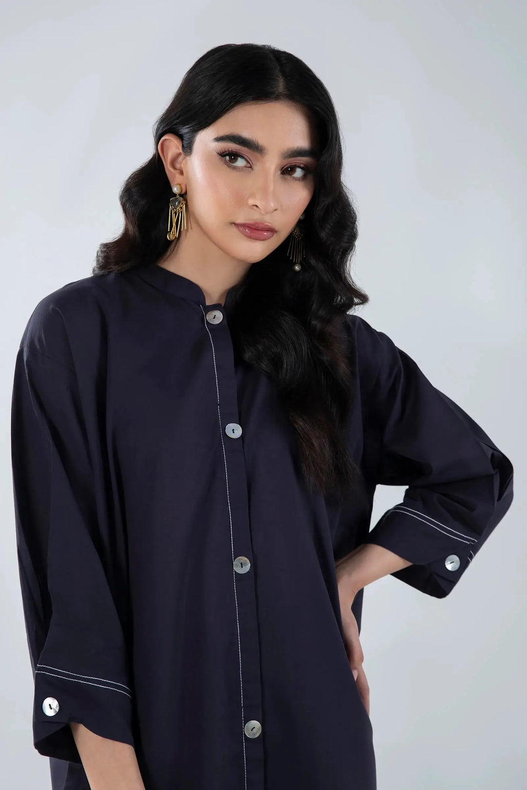 SANA SAFINAZ SANA SAFINA BLACK PAKISTANI LINEN 2 PC | SS24BSD101 SHIRT AND BOTTON RANGREZA USA 7327625425 United States S Black Linen S / Black / Linen M / Black / Linen L / Black / Linen