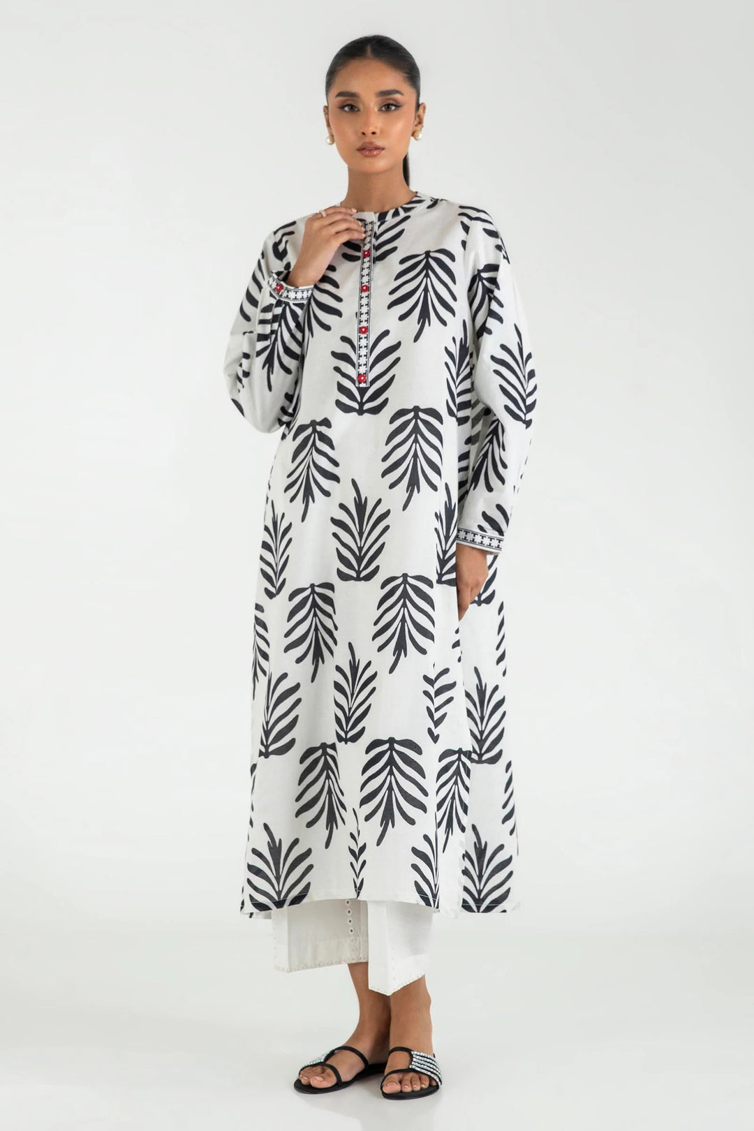 SANA SAFINA WHITE AND BLACK PRINTED SHIRT | SS24BSP180