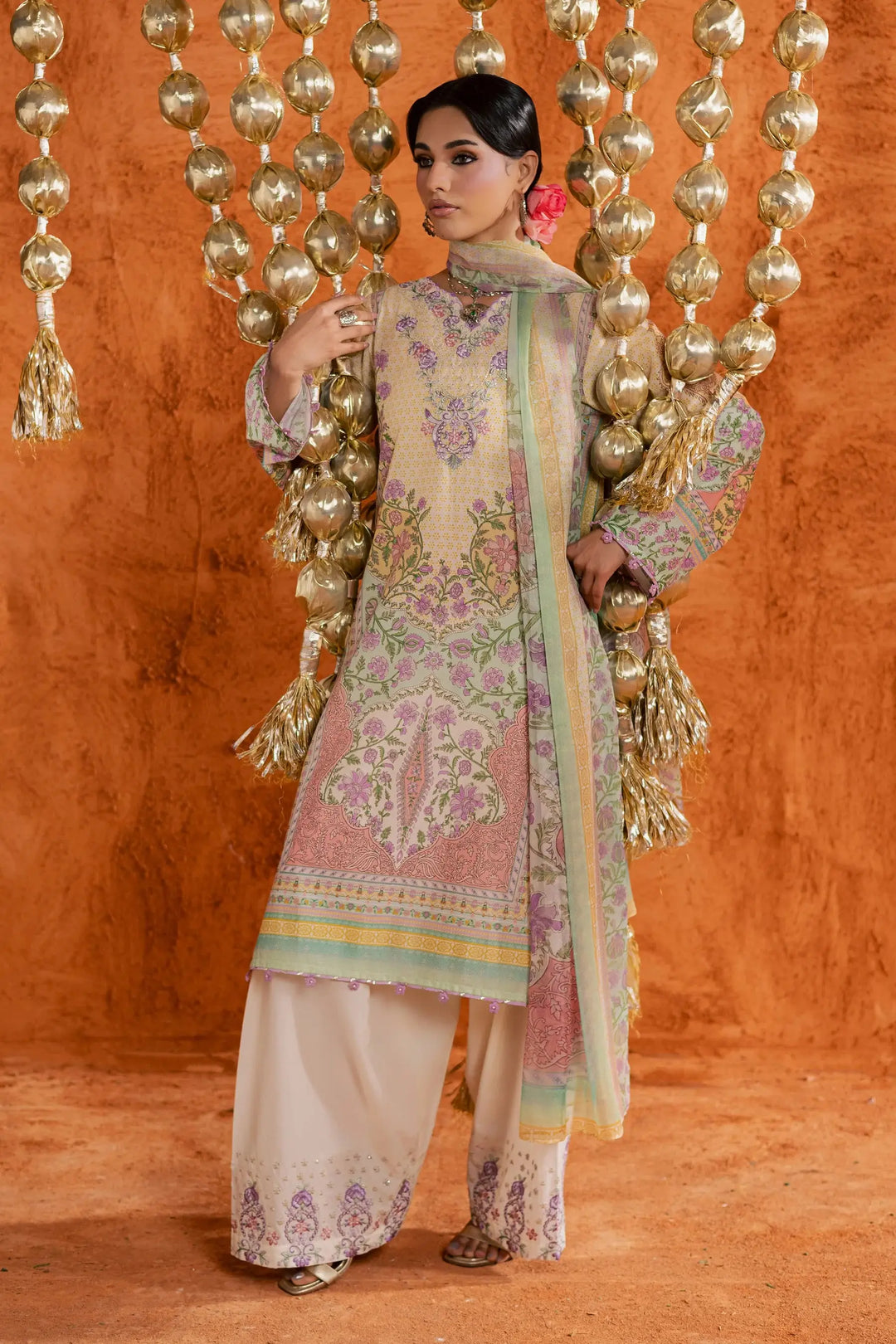 BATIK Printed Lawn Dress 3 PIECE | YELLOW TOFU-12
