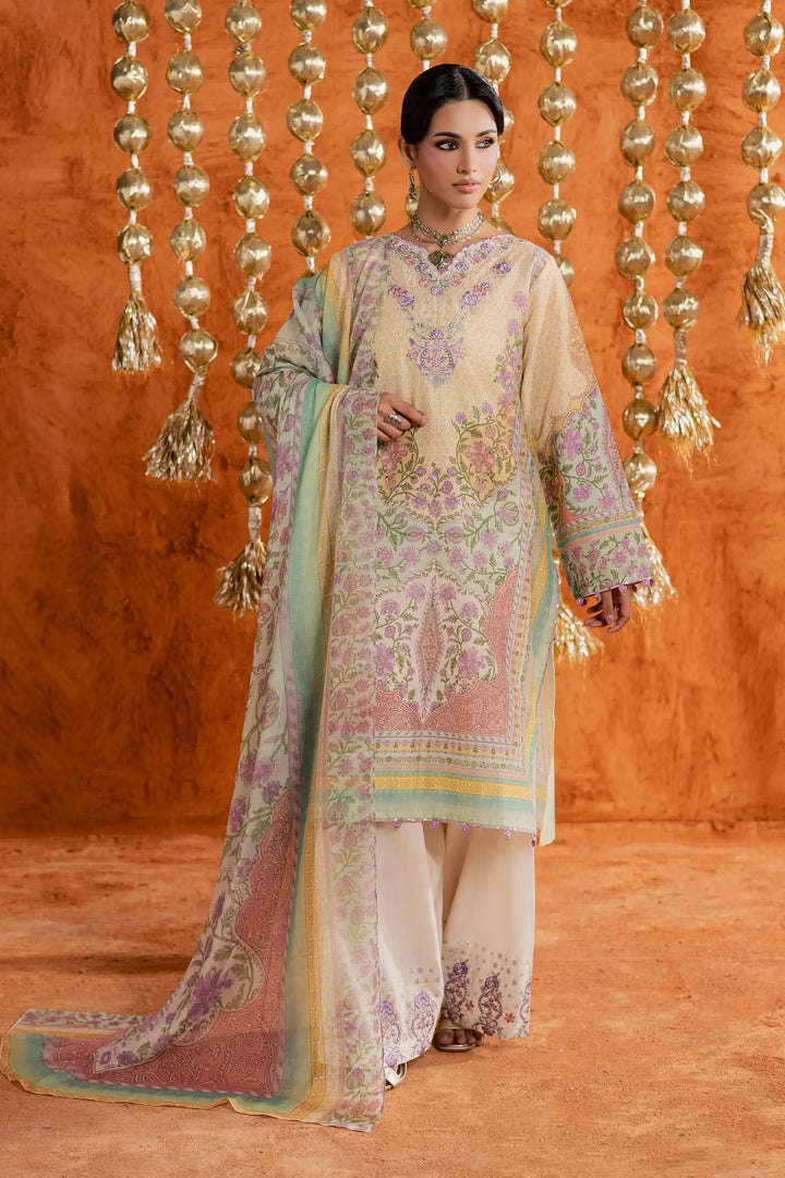BATIK Printed Lawn Dress 3 PIECE | YELLOW TOFU-12