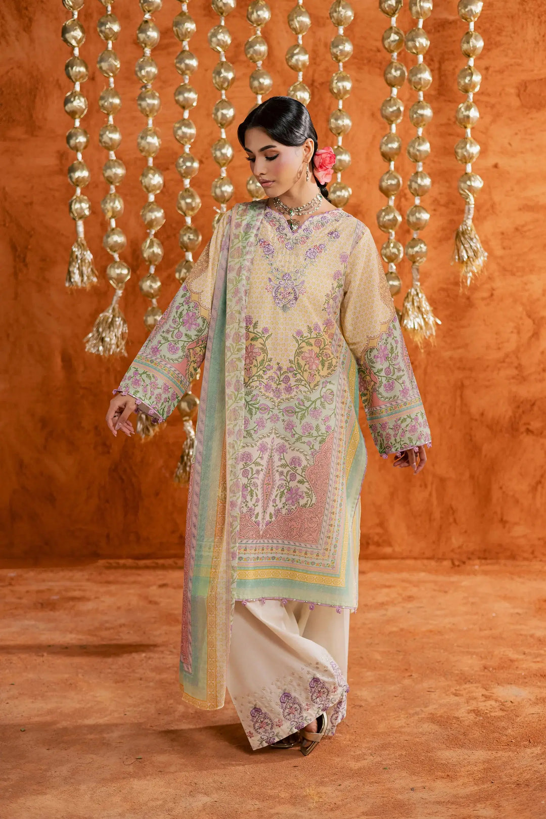 BATIK Printed Lawn Dress 3 PIECE | YELLOW TOFU-12