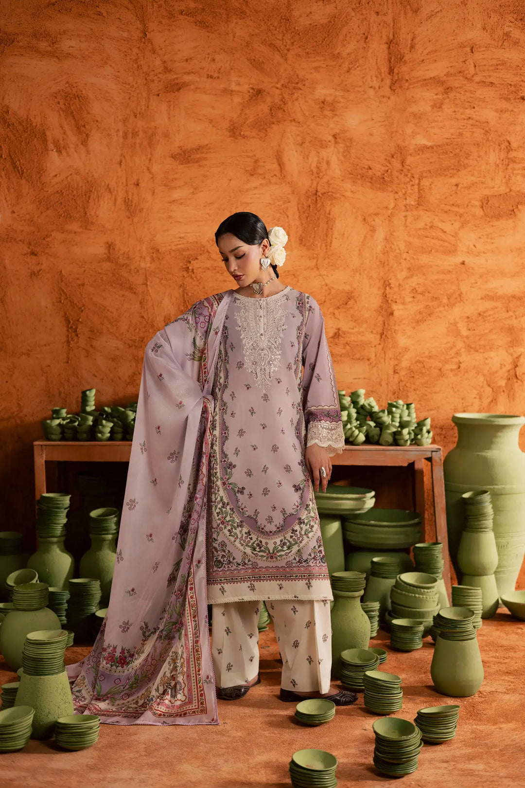 BATIK Printed Lawn Dress 3 PIECE |  DUSTY PLUM-11
