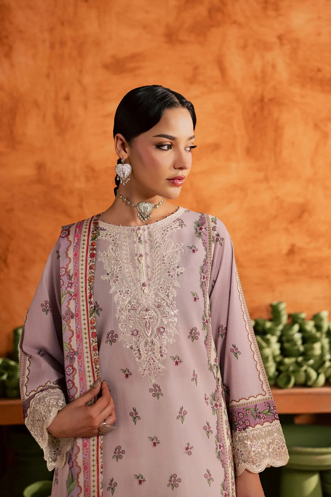 BATIK Printed Lawn Dress 3 PIECE |  DUSTY PLUM-11