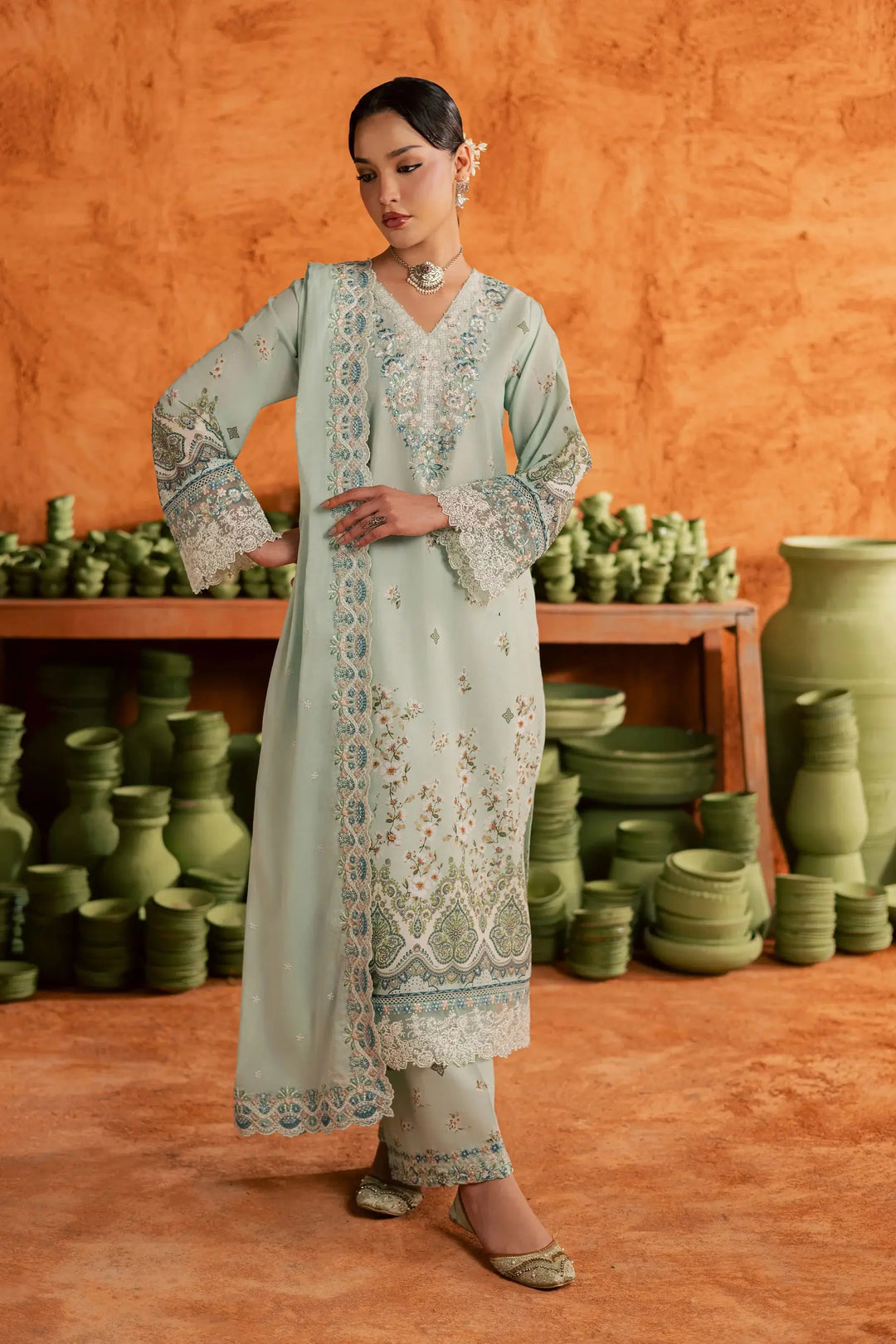 BATIK Printed Lawn Dress 3 PIECE | MINT CHIP-14